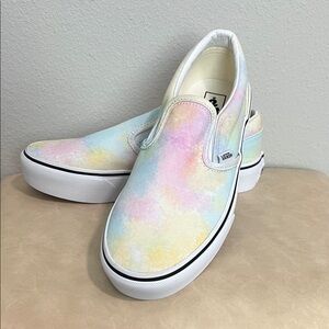 Vans Kids Pastel Tie-Dye Slip-On Sneakers in Pink Blue Yellow Cream